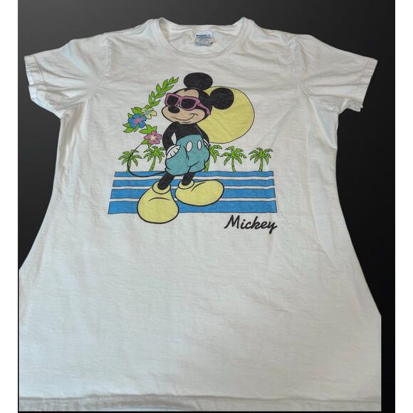 Mickey Mouse Sun Glasses Tropical TShirt Woman’s Medium Disney Vintage 80s Style - Picture 1 of 9